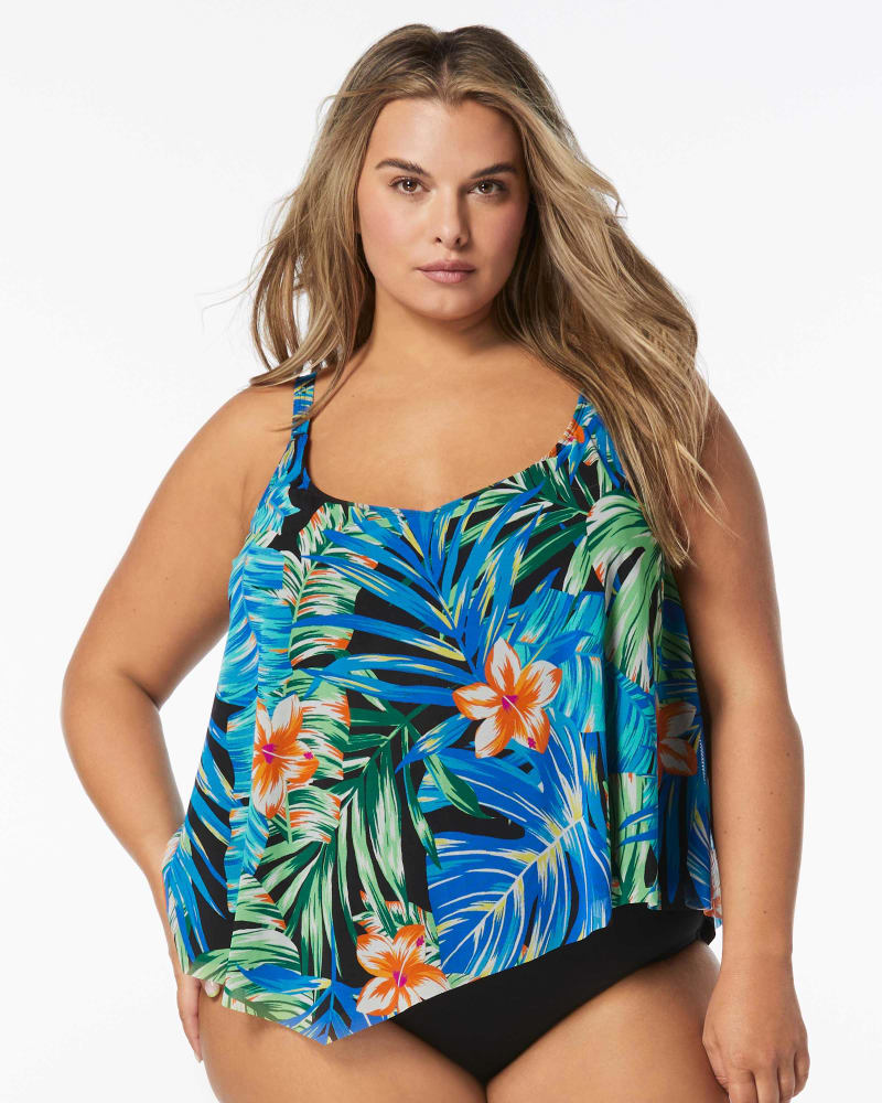 Front of a model wearing a size 36C CAPTIVATE TANKINI in BLACK MLT by Coco Reef. | dia_product_style_image_id:332661